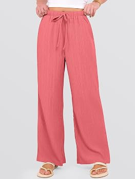 ANRABESS Women's Wide Leg Beach Pants Elastic Waist Lightweight Casual Flowy Palazzo Lounge Trous... | Amazon (US)