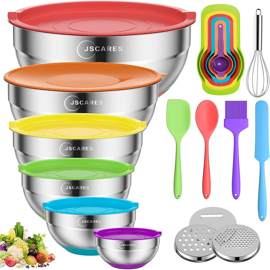 Mixing Bowls with Airtight Lids, 6 Piece Stainless Steel Metal Bowls with 3 Grater Attachments,No... | Amazon (US)