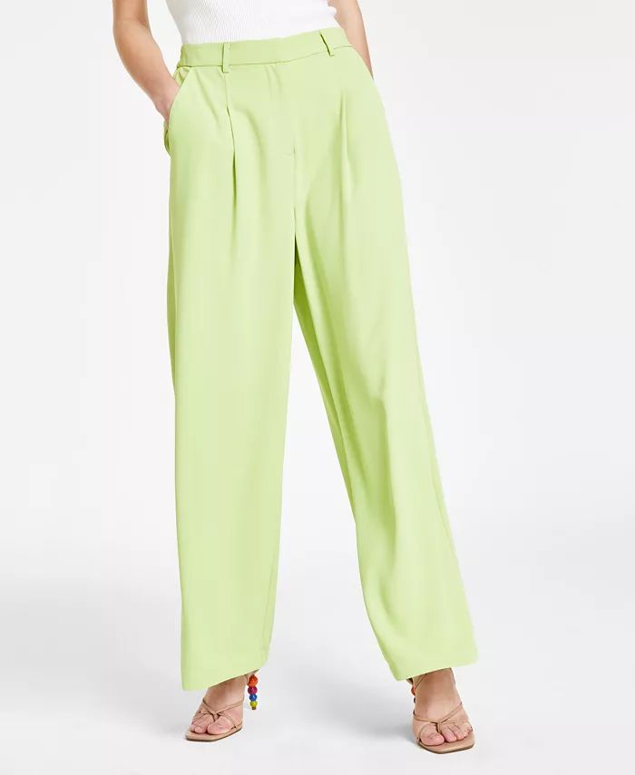 Women's Twill Wide-Leg Trousers, Created for Macy's | Macy's