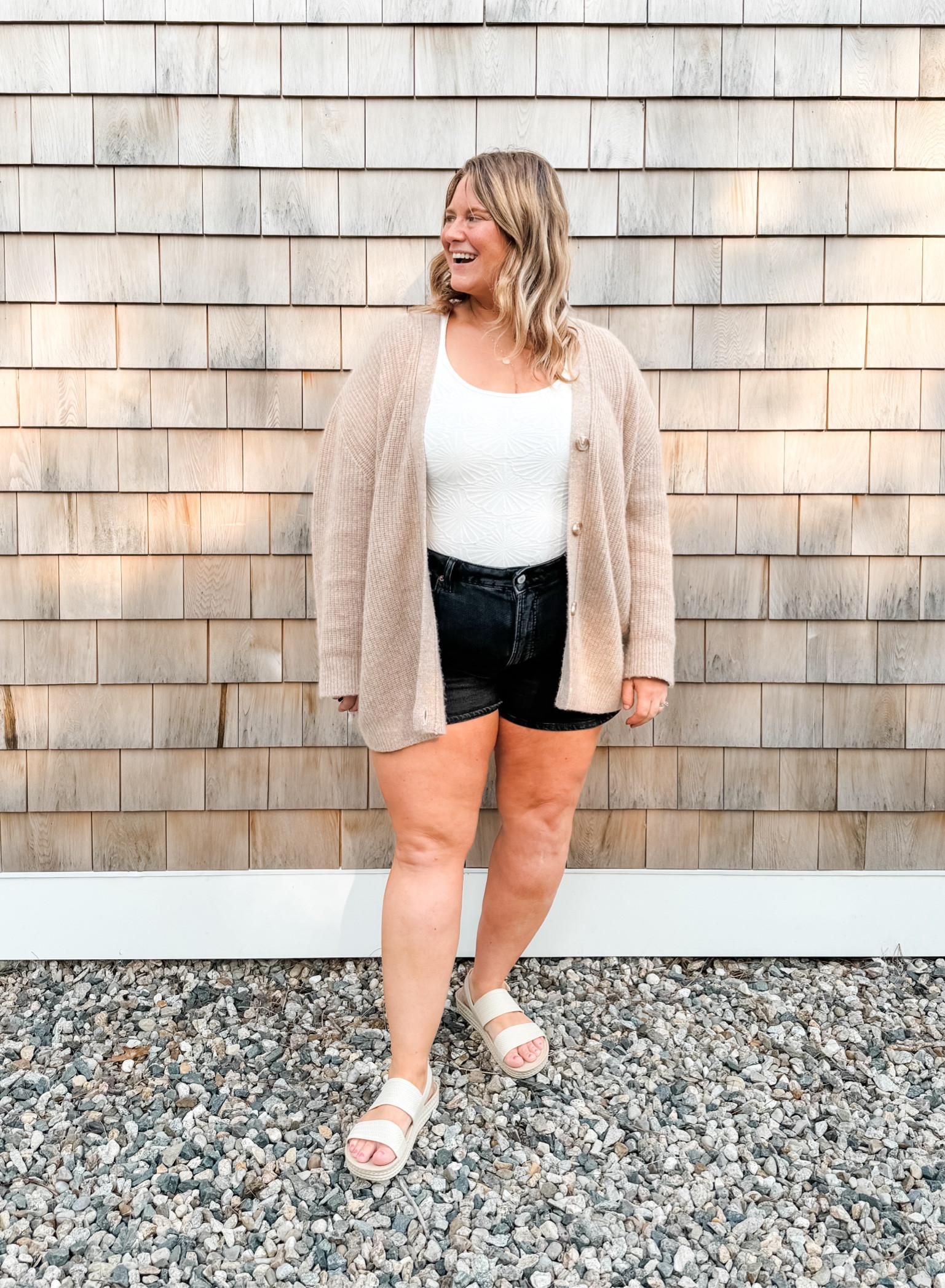 Love these denim shorts! And such an easy outfit with a tan cardigan and textured white top.  

#LTKSaleAlert #LTKSeasonal #LTKMidsize