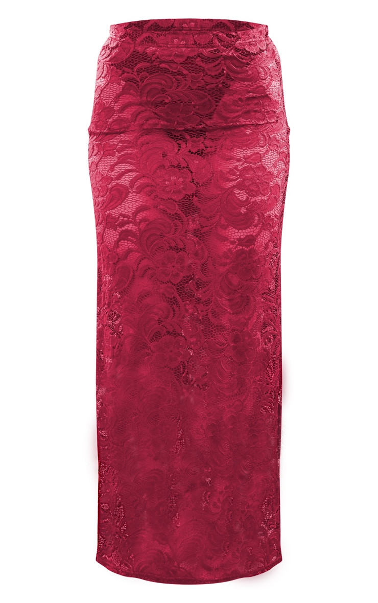 Cherry Red Floral Lace Maxi Skirt | PrettyLittleThing US