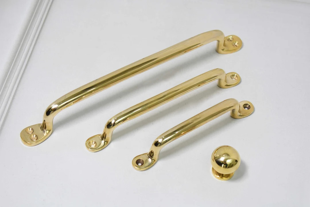 Unlacquered Brass Polished Serene Handles and Knobs I Solid Brass | Limited Stock | Etsy (US)
