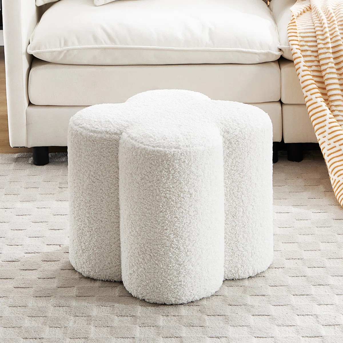 Leiani 18.5" Wide Sherpa Upholstered Ottoman | Wayfair North America