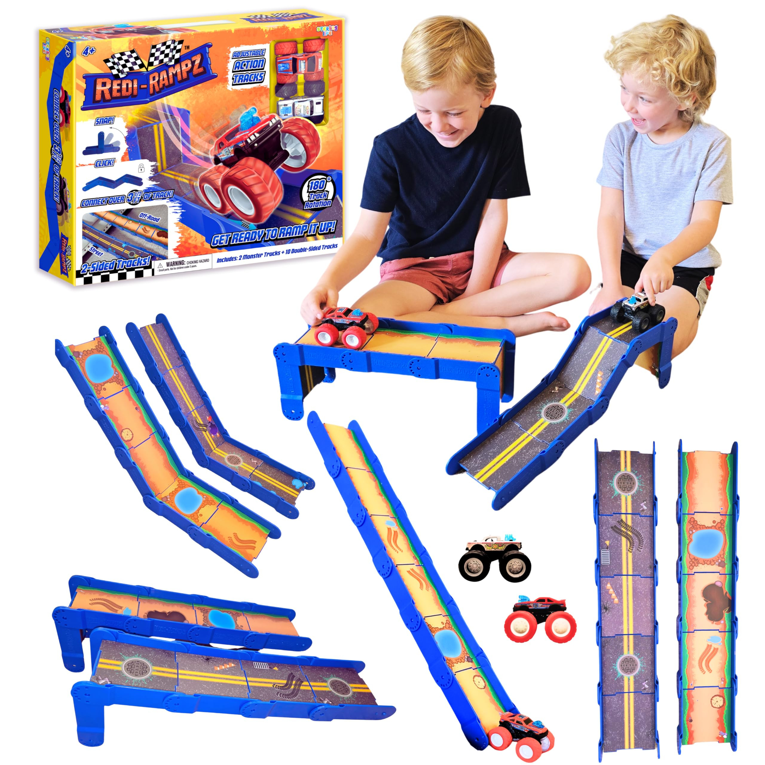 STEM Ramp Builder Set by Redi-Rampz–10 Modular Track Pieces with Adjustable Angles + 2 Monster ... | Amazon (US)