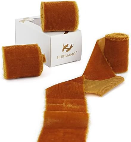 HUIHUANG Velvet Ribbon 2 inch Burnt Orange Silk Velvet Ribbon Handmade Frayed Velvet Ribbons for ... | Amazon (US)