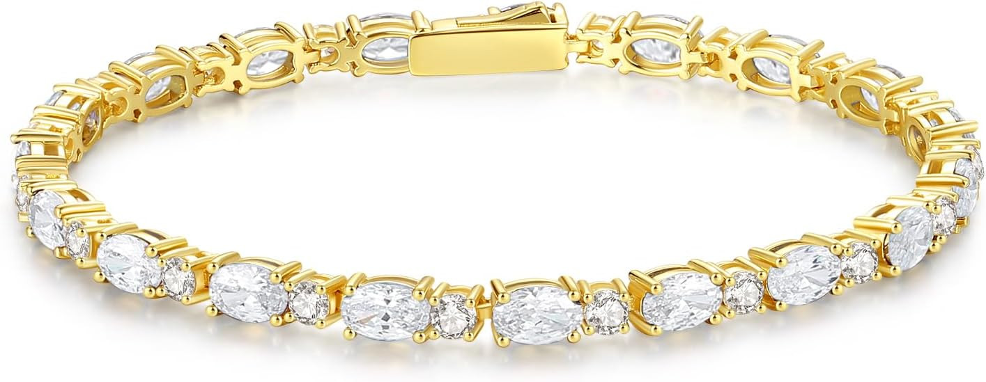 FANCIME 14K Gold Plated Birthstone Bracelets 4mm Sterling Silver Tennis Bracelets Gold Bracelets ... | Amazon (US)