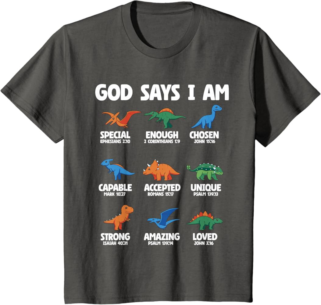 God Says I Am Dinosaur Lover Kids Boys Christian T-Shirt | Amazon (US)