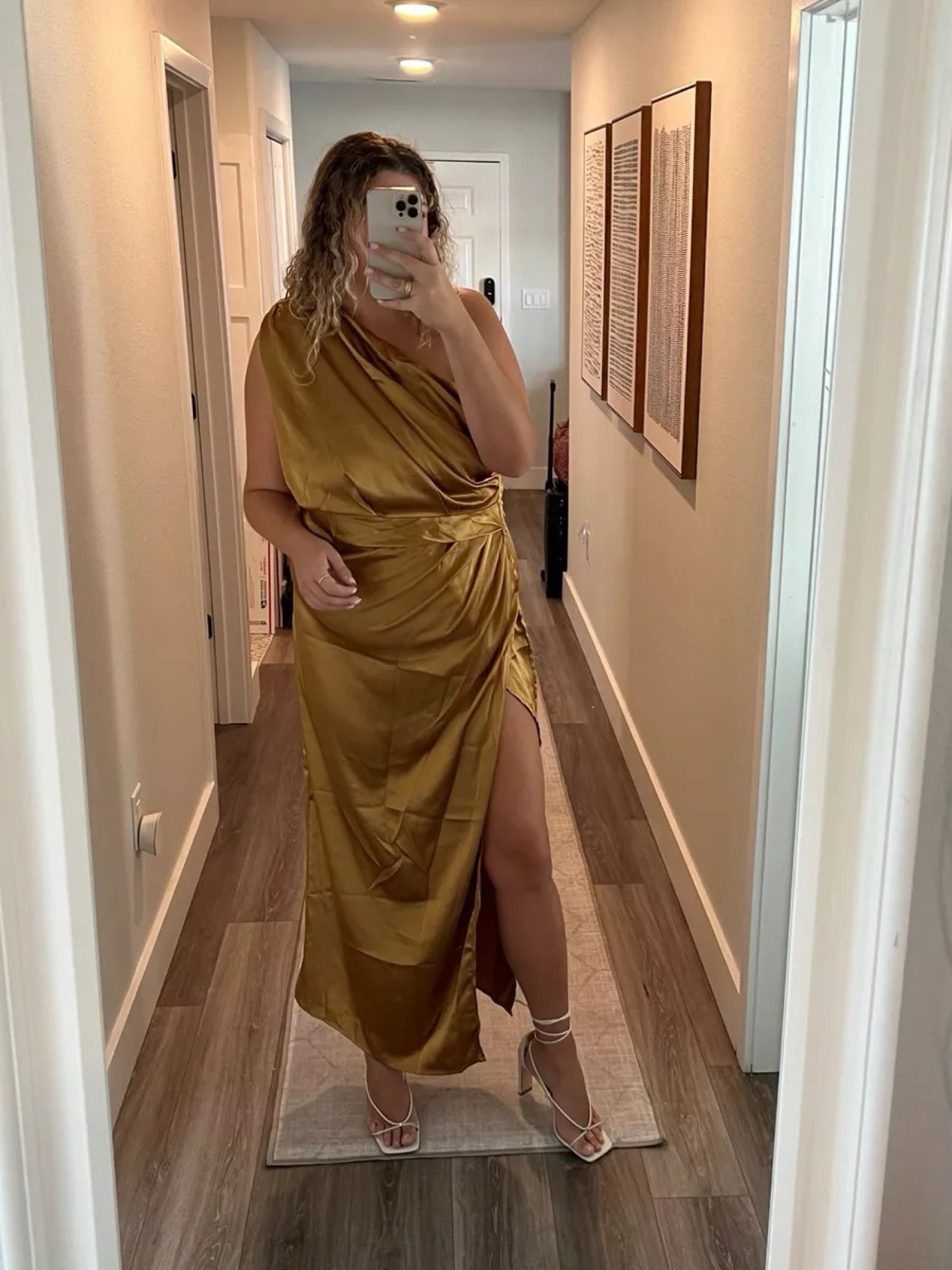 Holiday party dress, wedding guest dress, fall wedding, winter wedding, one shoulder dress, strappy heels, gold dress, Petal + Pup dress, midsize fashion, holiday dress, NYE dress, NYE outfit, holiday cocktail dress

#LTKstyletip #LTKwedding #LTKHoliday