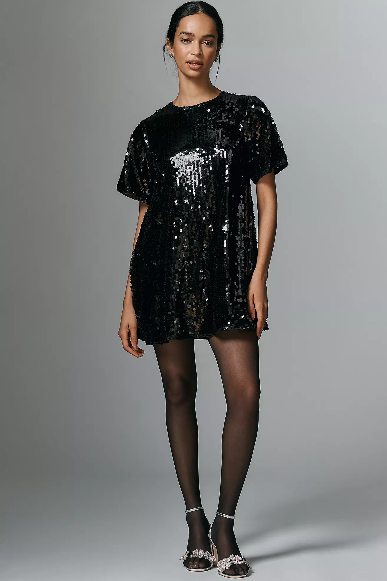 The Emmy Short-Sleeve Swing Mini Dress by Maeve: Sequin Edition | Anthropologie (US)