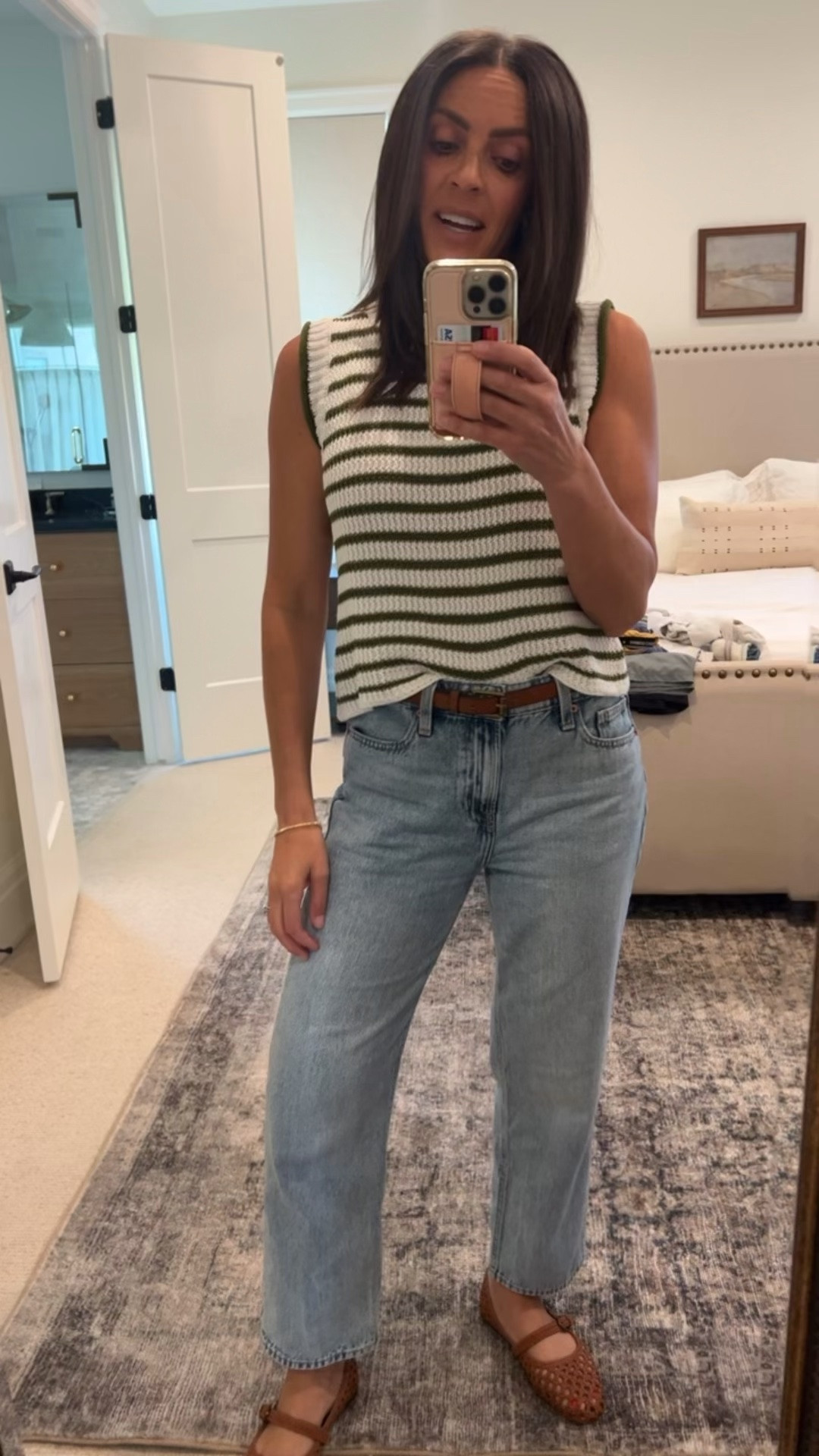 Easy and casual Saturday mom fit! Stripe knit tank is Amazon of course and under $30! Jeans are @gap. The perfect straight leg crop with a bit of stretch. They are so comfy. 
The woven sandals I wear everywhere. You can slip them on so easily. They are a bit stretchy but don’t stretch out. Your foot stays in place. They didn’t need to be broken in either. Size half size down.

#LTKOver40 #LTKootd #LTKmomlife