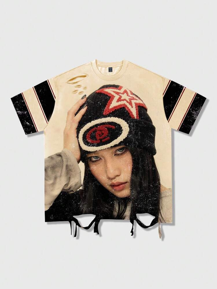 ROMWE MEN Unisex Casual Distressed Graphic Short Sleeve Crew Neck T-Shirt | SHEIN