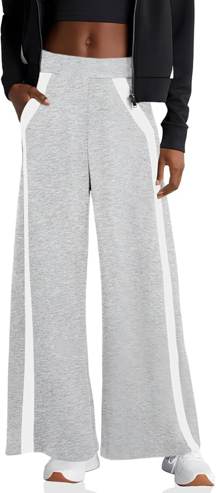 Fisoew Womens Wide Leg Sweatpants Side Striped Casual Elastic Waist Baggy Loose Fit Track Pants w... | Amazon (US)