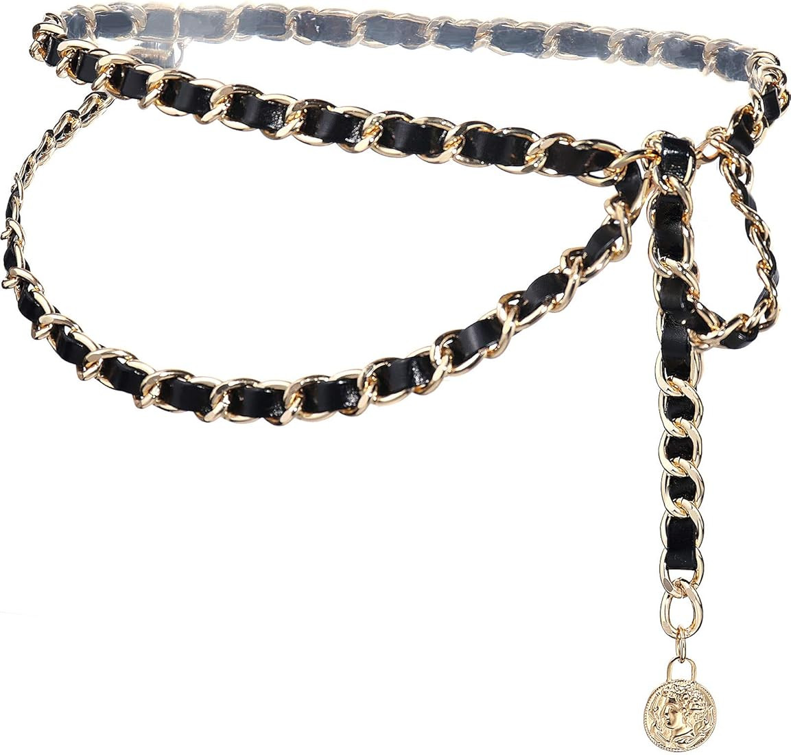 Leather Chain Belts Layered Metal Waist Belt for Women Ladies Dresses | Amazon (US)