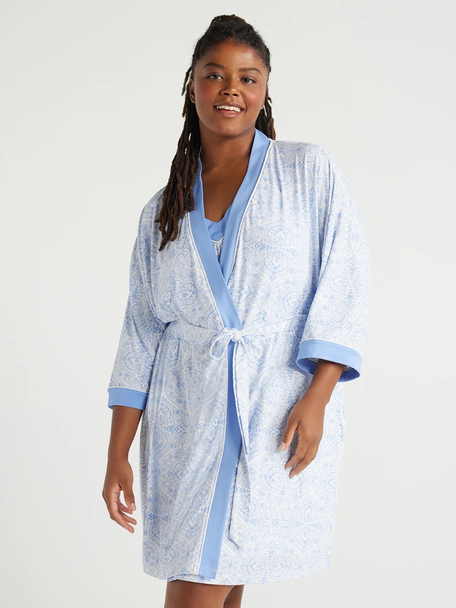 Joyspun Women's Knit Short Chemise and Robe Pajama Set, 2-Piece, Sizes S to 3X | Walmart (US)