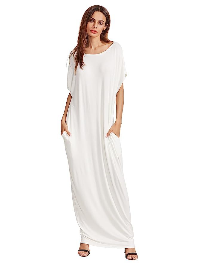 Verdusa Women's Short Sleeve Casual Loose Long Maxi Dress with Pockets | Amazon (US)