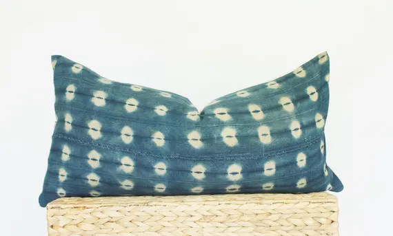 12x24 Indigo Shibori Mudcloth Lumbar Pillow Cover, Vintage Indigo MudCloth Pillow, Navy Pillow, Boho | Etsy (US)