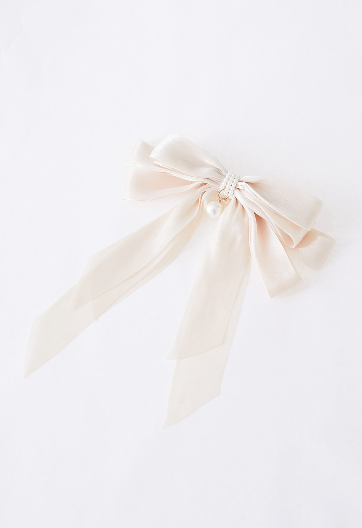 Organza Bowknot Pearl Hair Clip in Cream | Chicwish