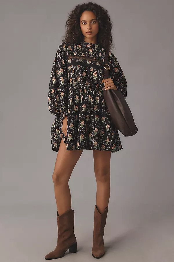 Long-Sleeve Mock-Neck Swing Mini Dress | Anthropologie (US)