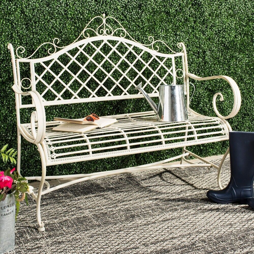 Safavieh Outdoor Living Abner White Wrought Iron Garden Bench (45.75-Inches) - 45.8" x 20" x 40" (PA | Bed Bath & Beyond