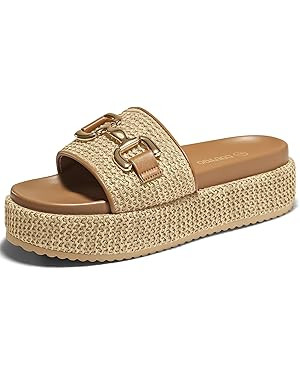 Coutgo Womens Platform Sandals Raffia Espadrilles Metal Chain Slip on Open Toe Cute Beach Slide S... | Amazon (US)