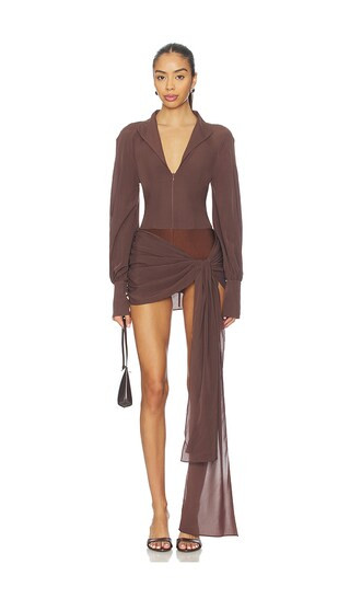 x REVOLVE Jeannie Mini Dress in Coffee Brown | Revolve Clothing (Global)