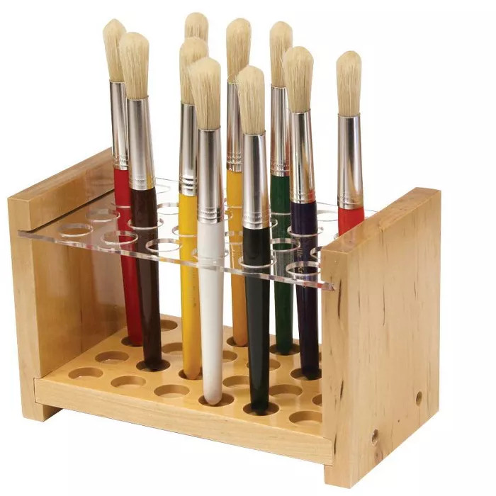 Creativity Street Wooden Paint Brush Stand, Holds 24 Brushes, 5 x 8-1/4 Inches | Target