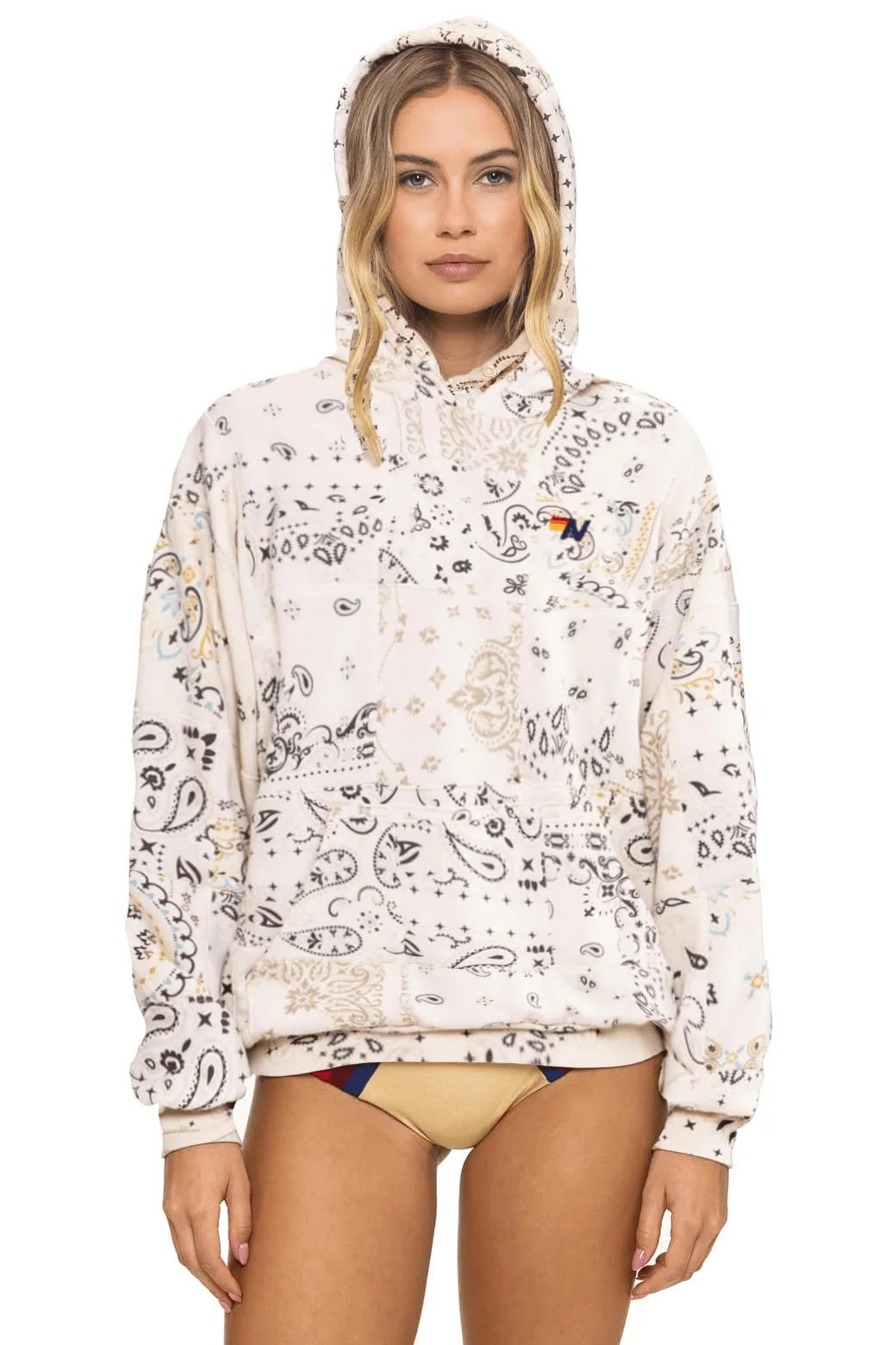 BANDANA QUILTED RELAXED PULLOVER HOODIE - VINTAGE WHITE | Aviator Nation