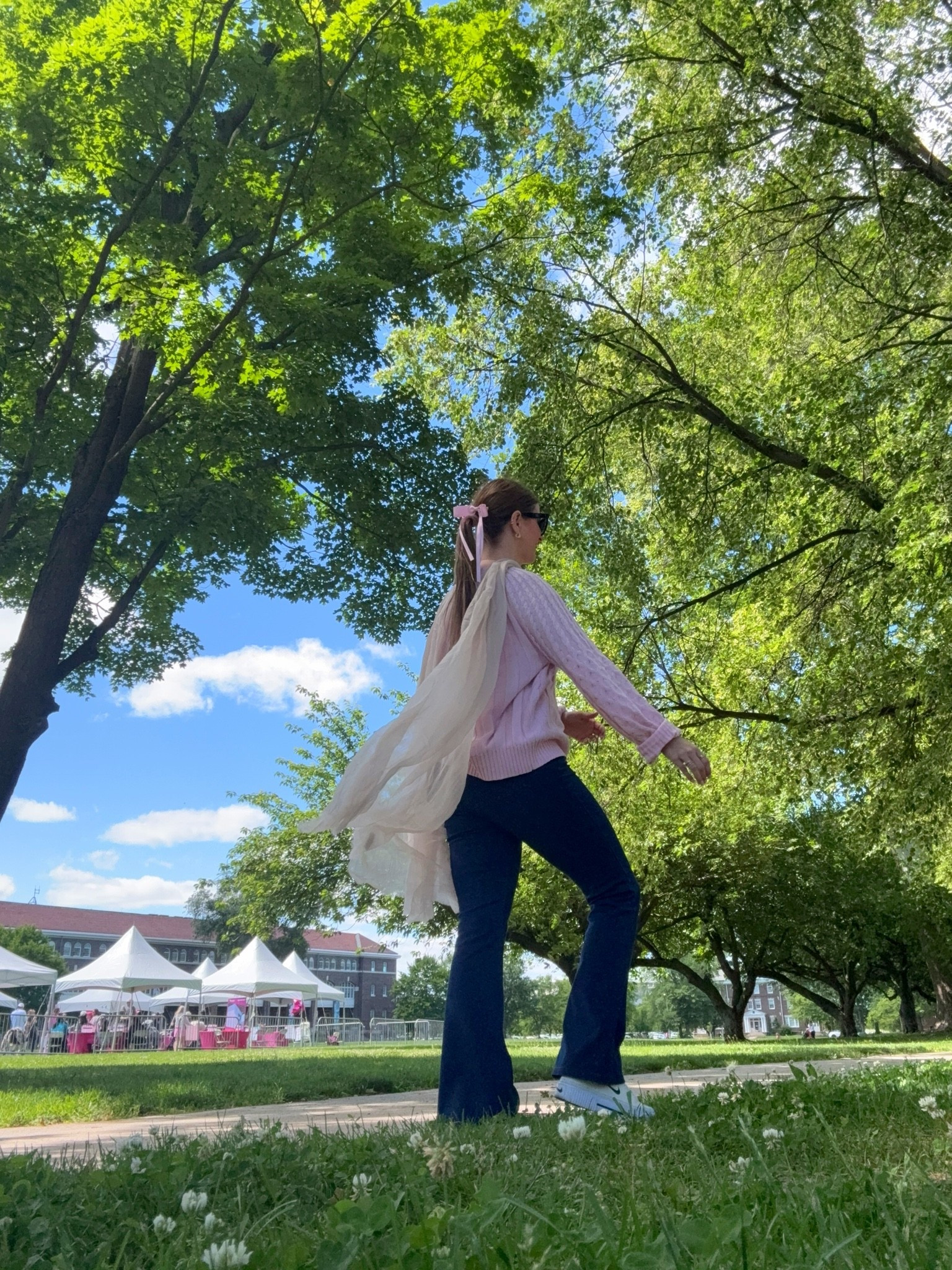 Pink comfortable spring outfit. cable knit sweater and denim leggings. Cute comfy mom sneakers. TTS clothes and shoes size up half size.

#LTKmomlife #LTKgrwm #LTKootd