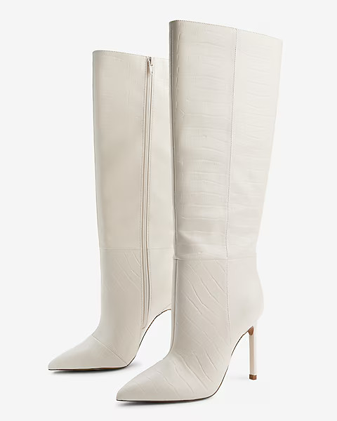 Croc-Embossed Thin Heel Boots | Express