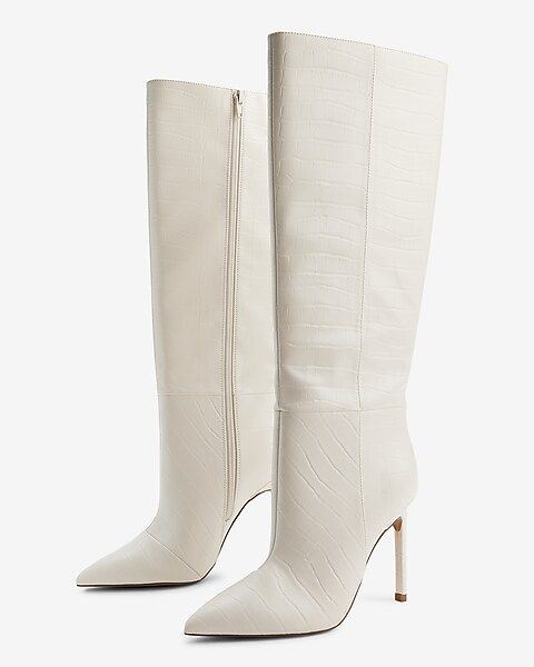 Croc-Embossed Thin Heel Boots | Express