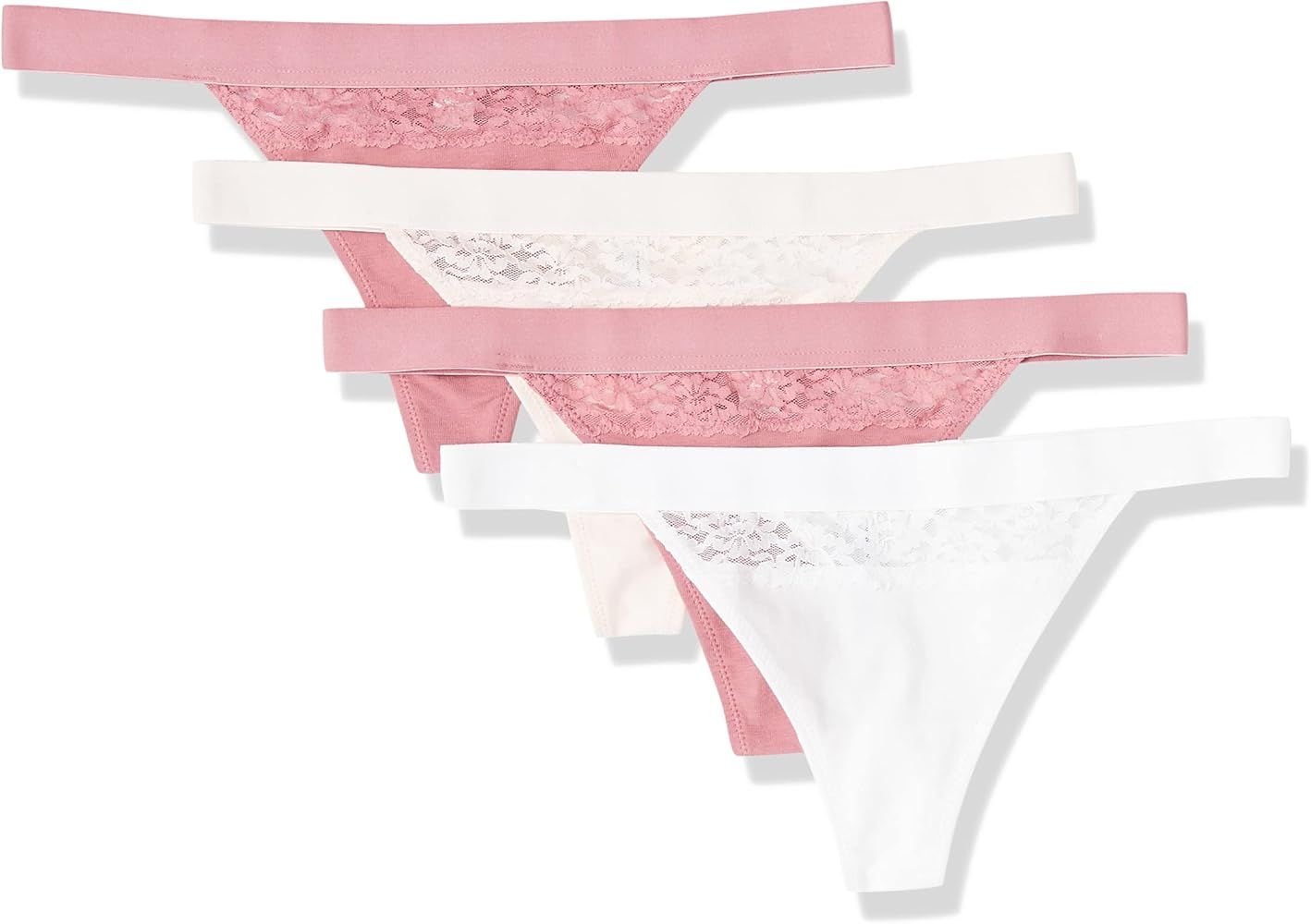 Amazon Essentials Women's Cotton and Lace Thong Underwear, Pack of 4 | Amazon (US)