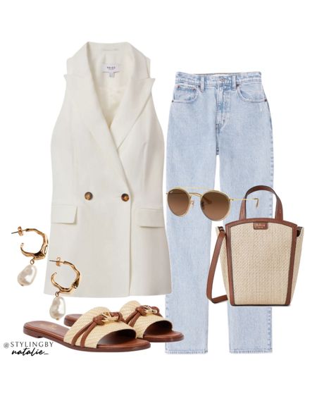 Linen waistcoat, high rise straight jeans, raffia slide sandals, Ray ban sunglasses & pearl earrings.
Summer outfit, Europe outfits, casual chic.

#LTKmidsize #LTKstyletip #LTKeurope