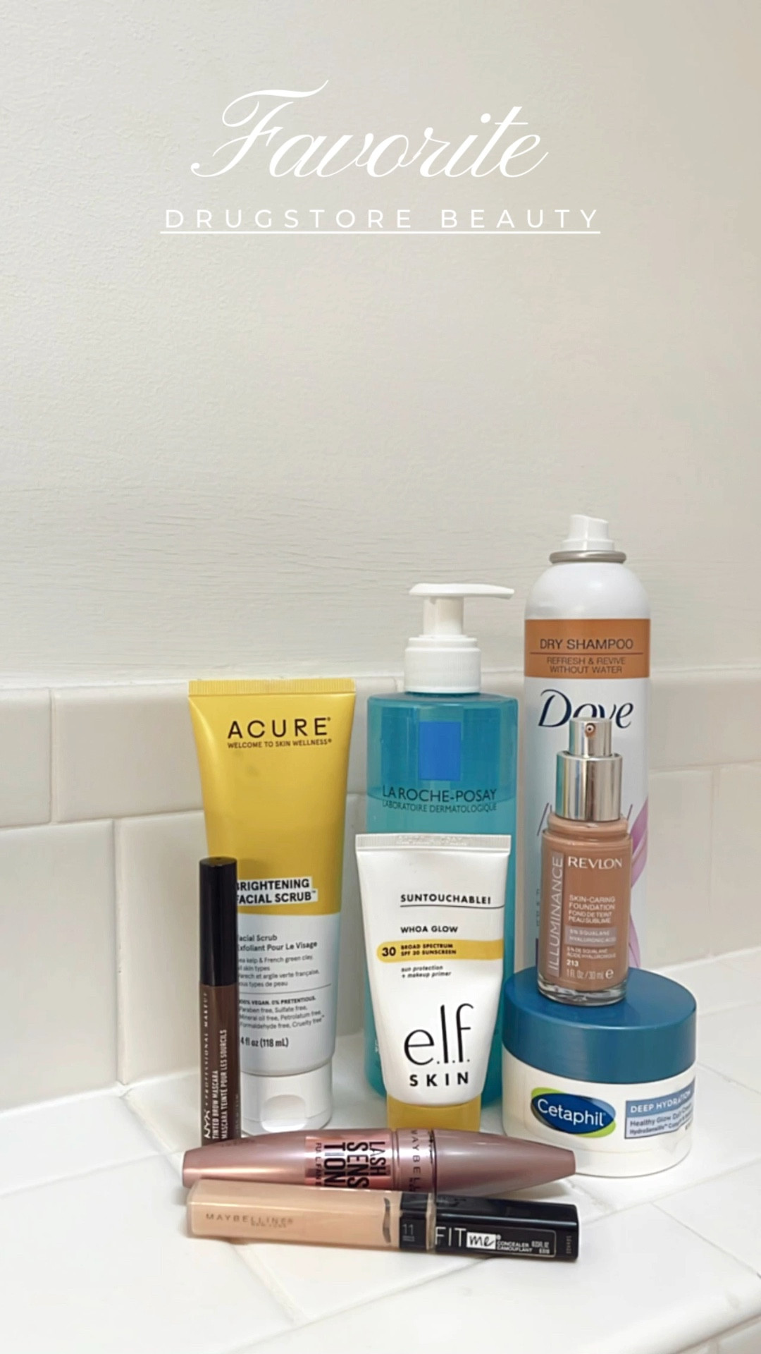 My favorite drugstore beauty products. Makeup, Haircare, skincare. Foundation, cleanser, dry shampoo, mascara. Beauty favorites. Beauty tips. 

#beautyfavorites #drugstorebeauty

#LTKbeauty #LTKunder50