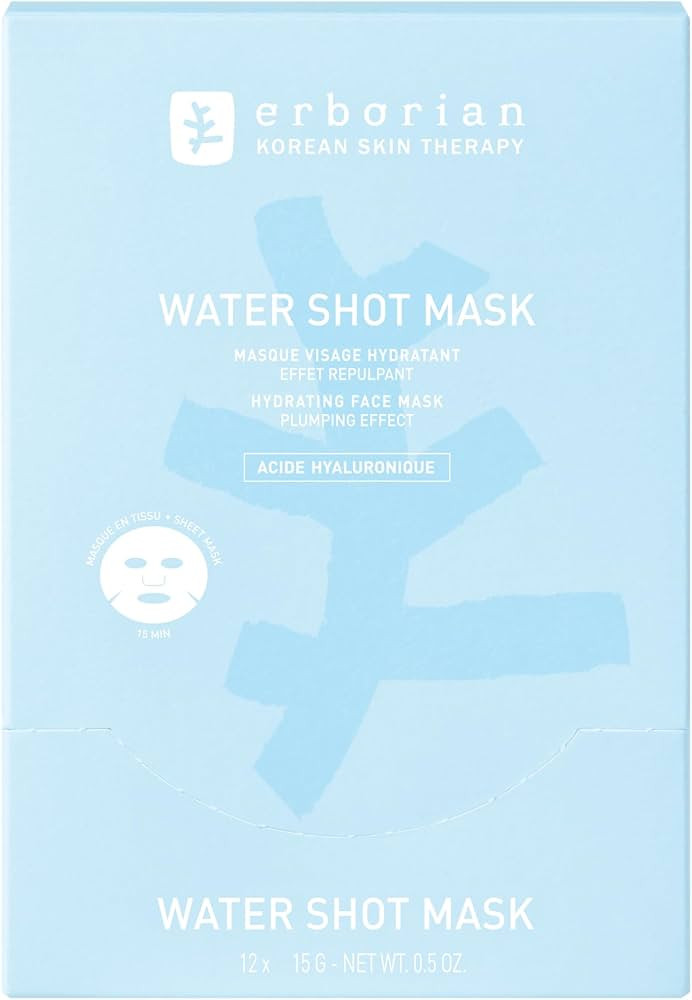 Erborian Water Shot Mask, Hyaluronic Acid Sheet Facial Treatment, Glassy-Glow Reviver for Plump, ... | Amazon (US)