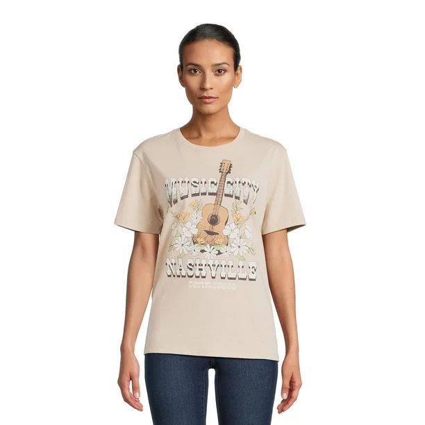 Time and Tru Women's Nashville Graphic Tee with Short Sleeves | Walmart (US)