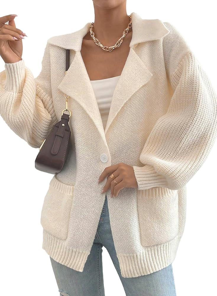 SHEWIN Women Open Front Knit Sweater Oversized Cardigan with Pocket | Amazon (US)