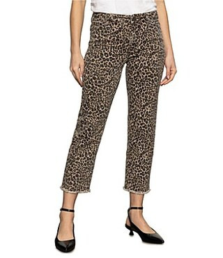 Sanctuary Cadence 90's Leopard Print Mid Rise Cropped Frayed Hem Straight Jeans - 30 | Dillard's