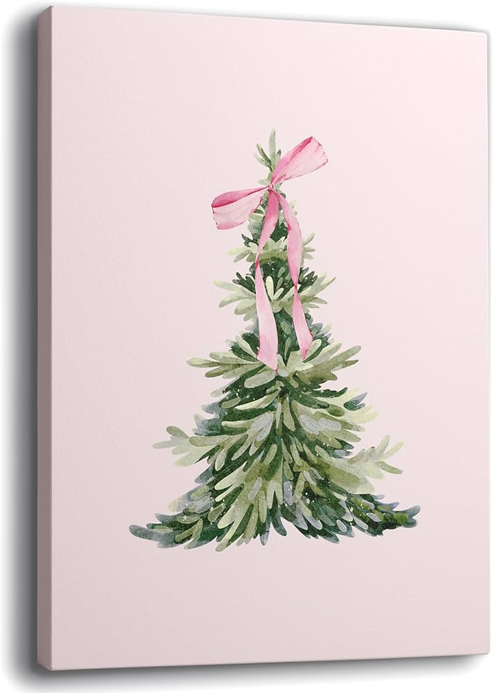 JWVK Ty-You-031 Prints Pink Coquette Bow Trendy Christmas Pine Tree Framed Wall Art Canvas Decor ... | Amazon (US)