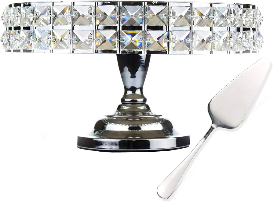 Decorative Cake Stand With Mineral Crystals & Spatula Round Metal Pedestal Cupcake Stands For Don... | Amazon (US)