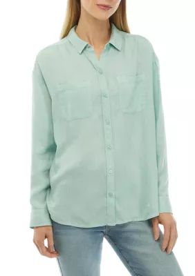 Wonderly Women's Solid Button Down Boyfriend Shirt | Belk