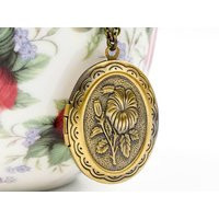Floral Locket Necklace - Hibiscus Vintage Brass Picture Pendant | Etsy (US)