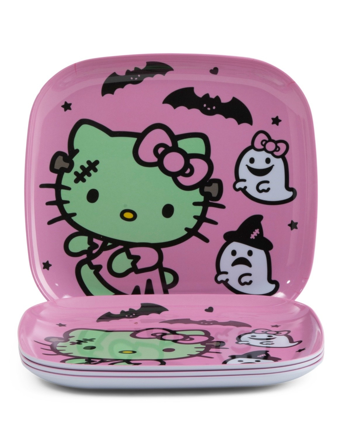 Hello Kitty Frankenstein Pink Set of 4 Melamine Square Plates