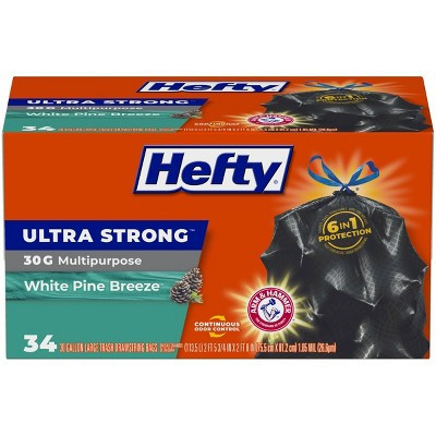 Hefty Ultra Strong White Pine Breeze Large Drawstring Trash Bags 30gal - Black - 34ct: Flexible Construction, Odor Control, Gripping Drawstring | Target
