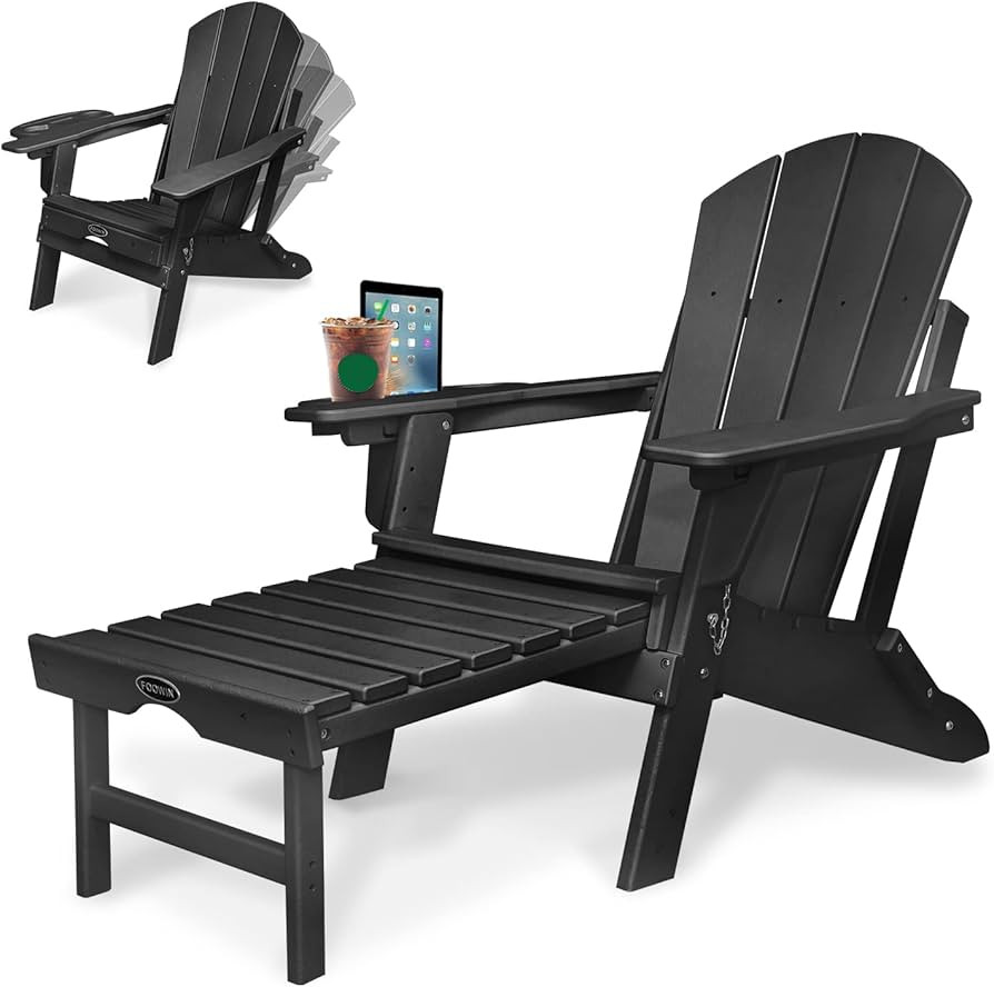 FOOWIN Adjustable Backrest Adirondack Chair, Lounge Chair w/4 in 1 Cup Holder Trays, Folding Adir... | Amazon (US)