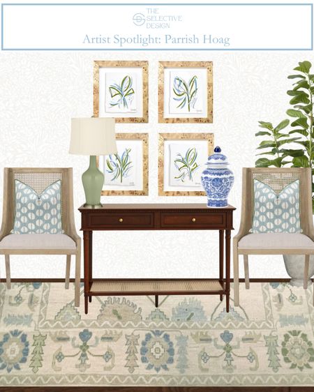 These beautiful blue and green abstract botanicals make the perfect statement pieces for this  timeless entry way. 

Visit www.parrishhoag.com to explore all of her beautiful abstract art. 

Wall art, classic entry way, classic home decor, timeless home decor, timeless entry, entryway inspo, southern decor, grandmillennial decor, oushak rug, botanical wall art, burl wood frame, ginger jar, blue and green decor, blue pillow cover 

#LTKhome
