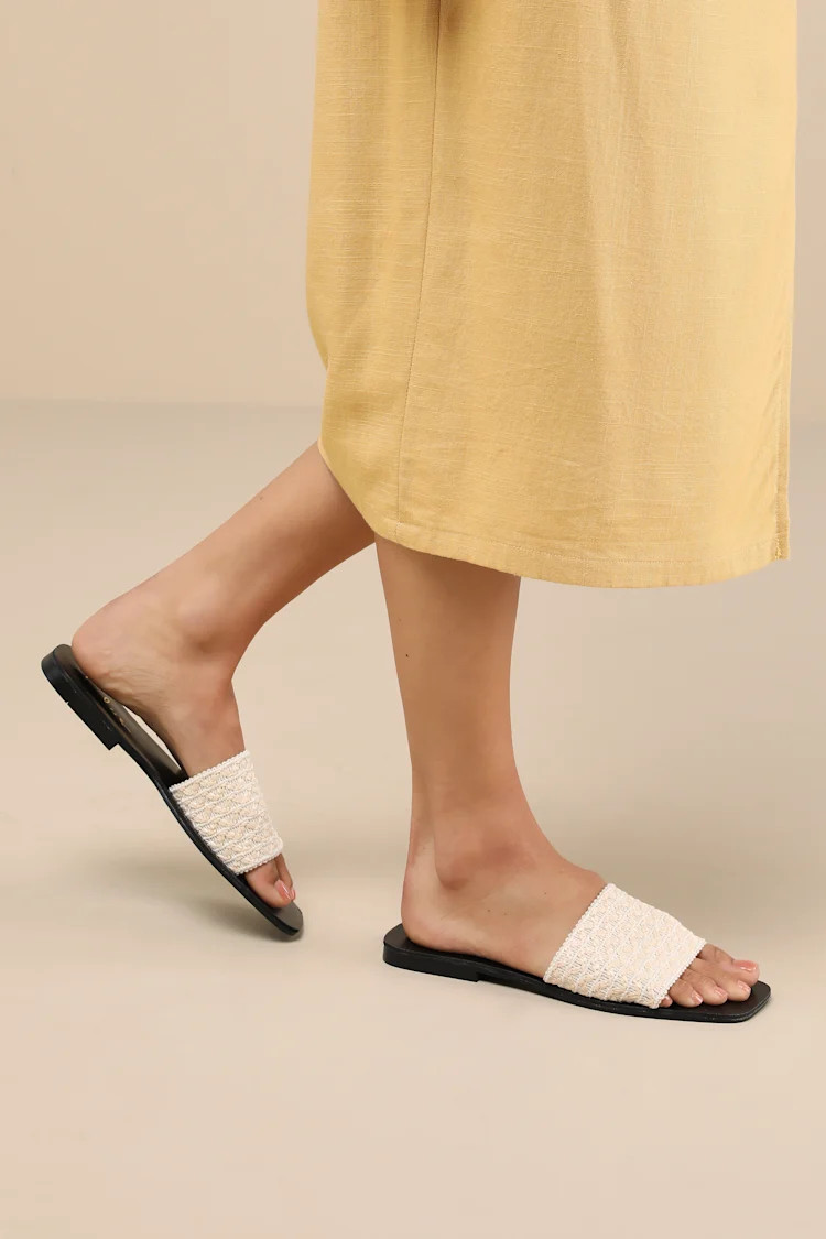 Charra Cream Raffia Woven Flat Slide Sandals | Lulus