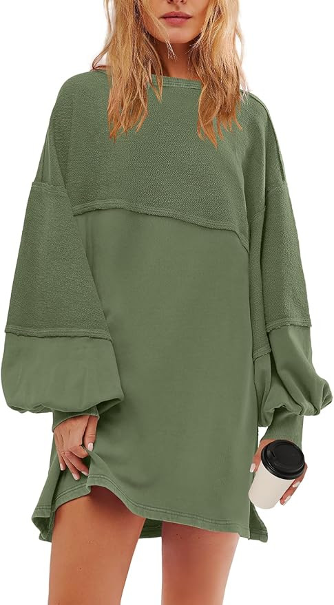 Panadila Womens Oversized Long Sleeve Patchwork Sweatshirt Dress Crewneck Tunic Sweatshirts Fall ... | Amazon (US)