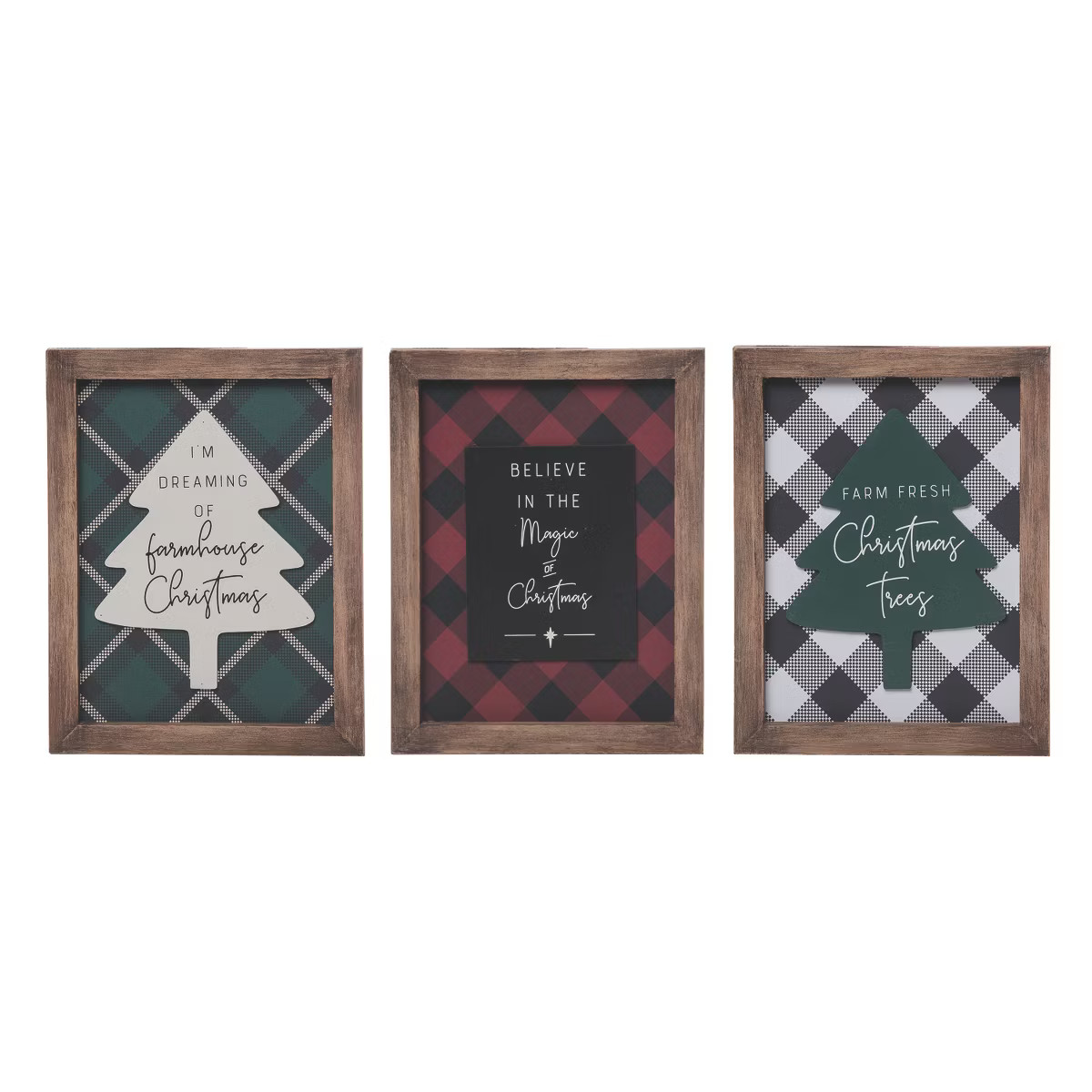 Transpac Wood Framed Plaid Christmas Set of 3 Christmas Home Decorations | Target