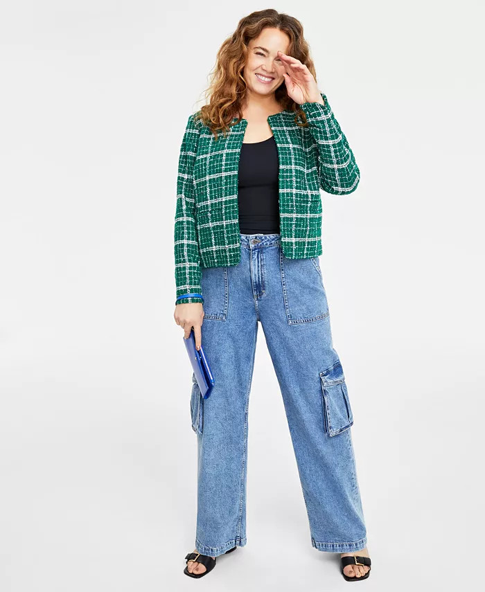 On 34th Women's Long-Sleeve Crop Tweed Jacket, Created for Macy's - Macy's | Macy's