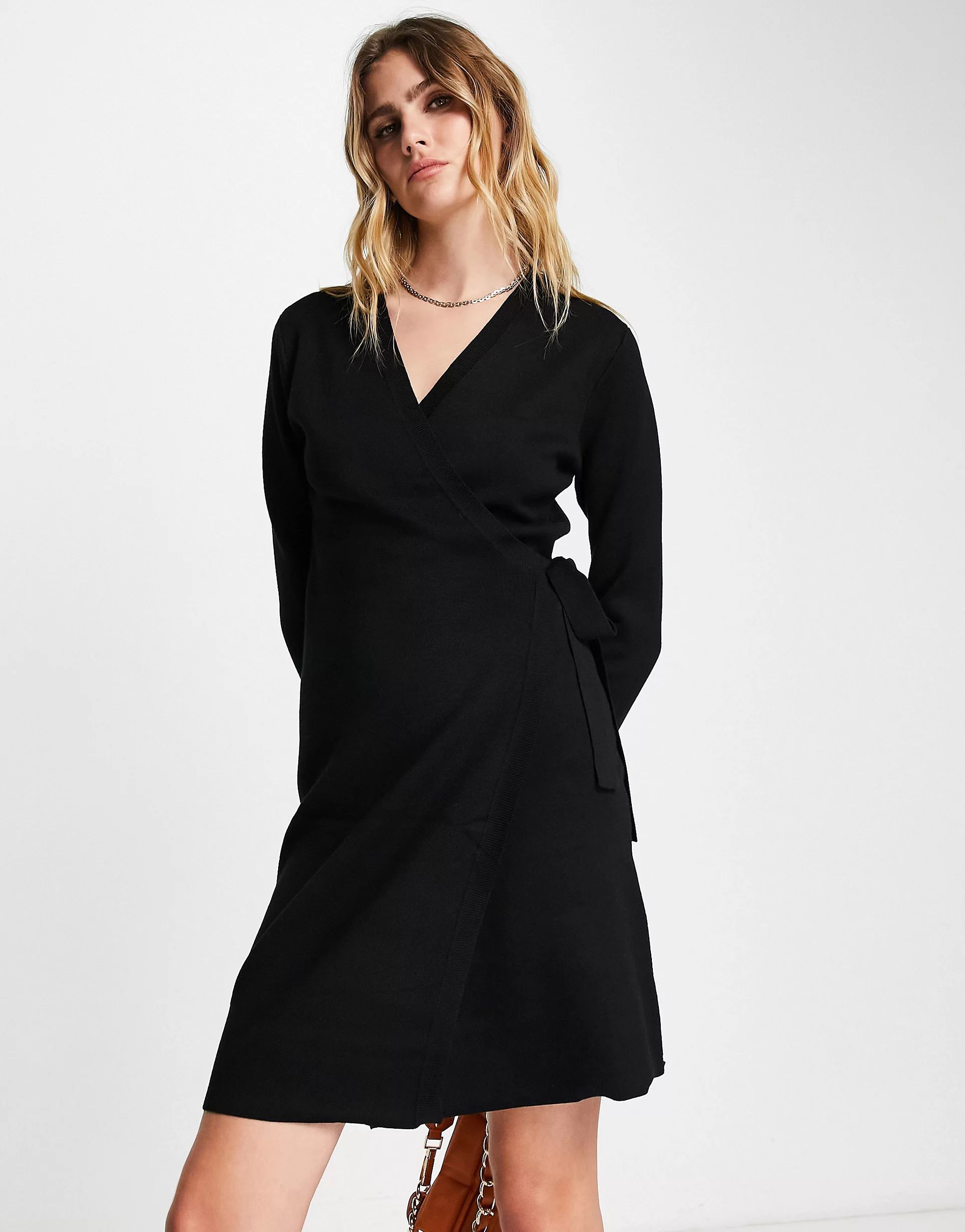 Y.A.S knitted mini wrap dress in black | ASOS (Global)